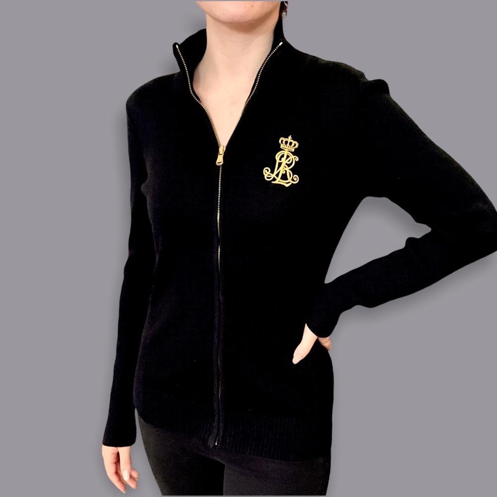 Black Ralph Lauren zip up jacket.